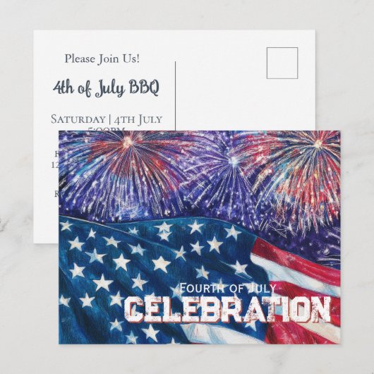 Fourth of July Festive Celebration Uitnodiging Briefkaart (Voorkant / Achterkant)
