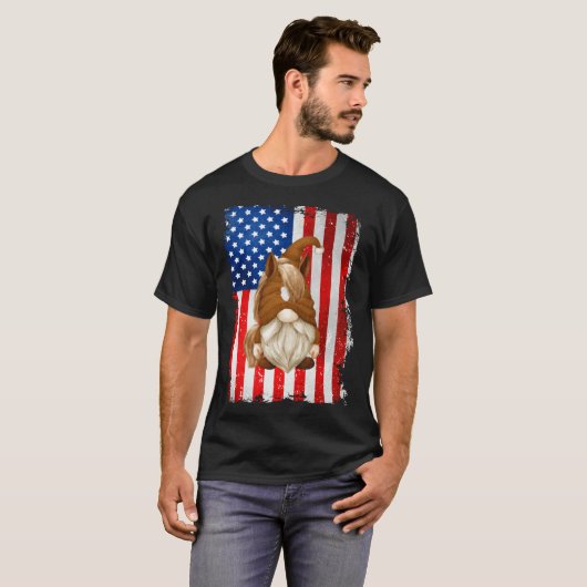 Fourth Of July Gnome Graphic Patriotic Horse Ameri T-shirt (Voorkant volledig)