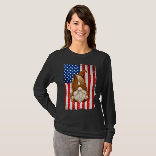 Fourth Of July Gnome Graphic Patriotic Horse Ameri T-shirt (Voorkant volledig)