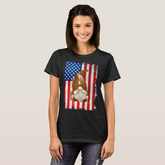 Fourth Of July Gnome Graphic Patriotic Horse Ameri T-shirt (Voorkant volledig)