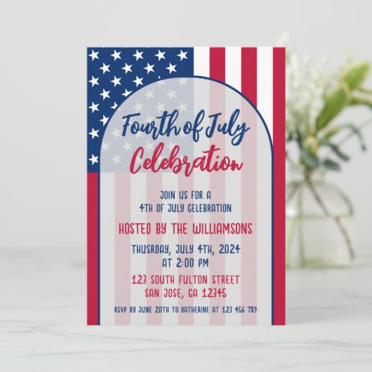 Fourth of July Party Patriottisch Rood Wit en Blau Kaart (Staand voorkant)