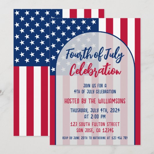 Fourth of July Party Patriottisch Rood Wit en Blau Kaart (Voorkant / Achterkant)