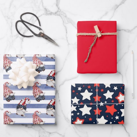 Fourth Of July Wrapping Paper Flat Sheet Set of 3 (Voorkant)