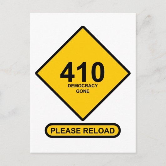 Fout 410: Democracy Gone Briefkaart (Voorkant)