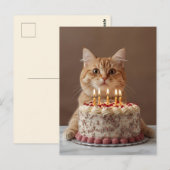 Foute kat met verjaardagstaart briefkaart (Voorkant / Achterkant)