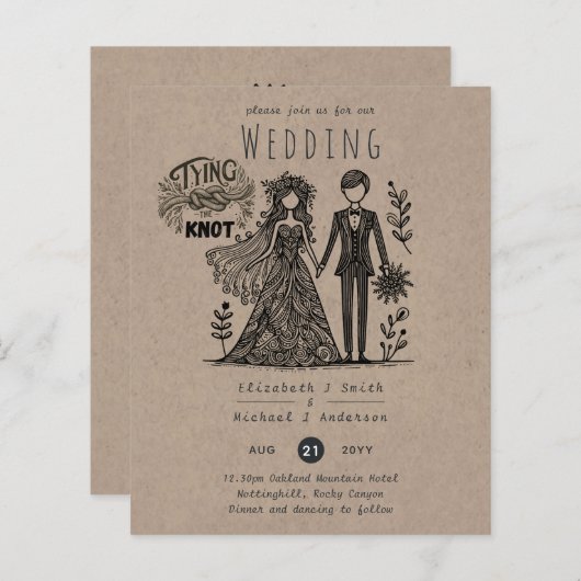 Foutieve Trouwkaart Cartoon Bruid Bruidegom Handge (Voorkant / Achterkant)