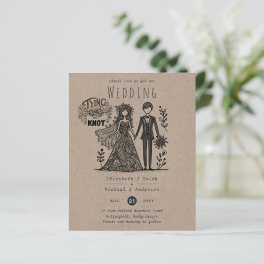 Foutieve Trouwkaart Cartoon Bruid Bruidegom Handge (Staand voorkant)