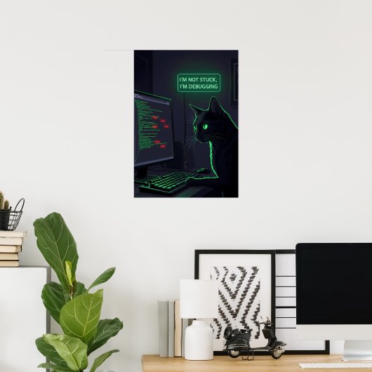 Foutopsporingskat programmeur - "Ik zit niet vast" Poster (Thuiskantoor)