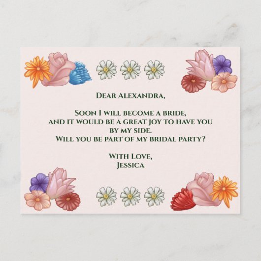 Fowers Painting wordt mijn Bloemenmeisje Uitnodiging Briefkaart (Achterkant)