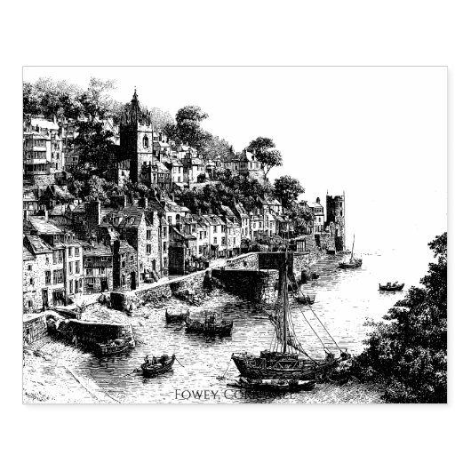Fowey, Cornwall schets Rubberstempel (Afrduk)