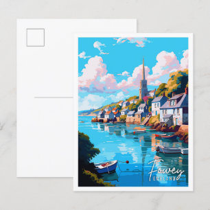 Fowey Engeland vintage reisillustratie Briefkaart
