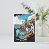 Fowey England Art vintage reisillustratie Briefkaart (Staand voorkant)