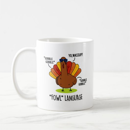 Fowl Language Funny Turkey Pun Koffiemok (Links)