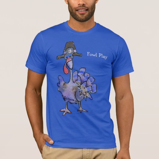 Fowl Play Cartoon Blue Turkey dark T shirt (Voorkant)