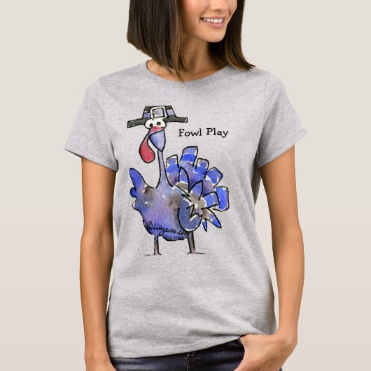 Fowl Play Cartoon Blue Turkey T shirt (Voorkant)