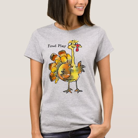 Fowl Play Cartoon Gold Turkey T shirt (Voorkant)