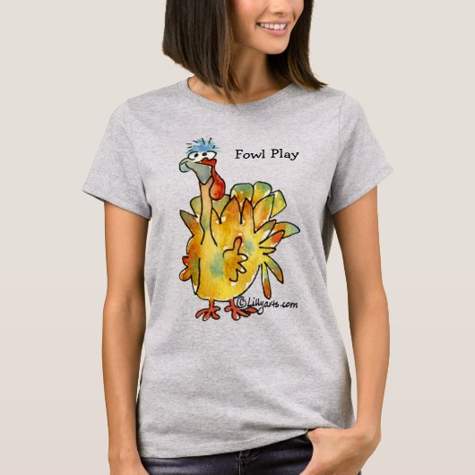Fowl Play Cartoon Gold Turkey T shirt (Voorkant)