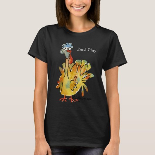 Fowl Play Cartoon Gold Turkey T shirt (Voorkant)