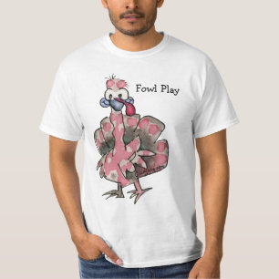 Fowl Play Cartoon Roze Turkije T shirt