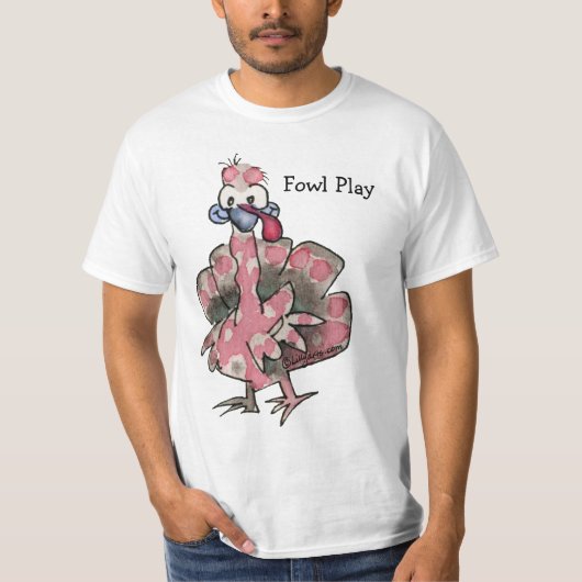 Fowl Play Cartoon Roze Turkije T shirt (Voorkant)