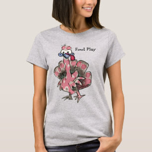 Fowl Play Cartoon Roze Turkije T shirt