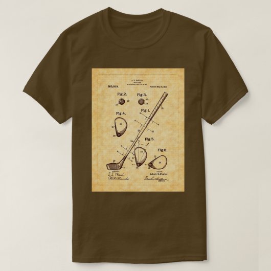 Fowlers 1910 Golf Club Patent Art T-shirt (Design voorkant)