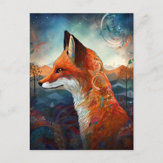 Fox Abstract Surreal Modern Boho Fantasy Art Briefkaart (Voorkant)