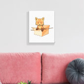 Fox als Baby in doos Canvas Afdruk (Insitu (Woonkamer))