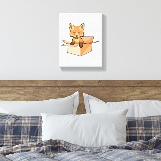 Fox als Baby in doos Canvas Afdruk (Insitu (Slaapkamer))