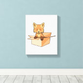 Fox als Baby in doos Canvas Afdruk (Insitu (Houten vloer))