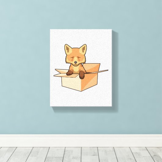 Fox als Baby in doos Canvas Afdruk (Insitu (Houten vloer))