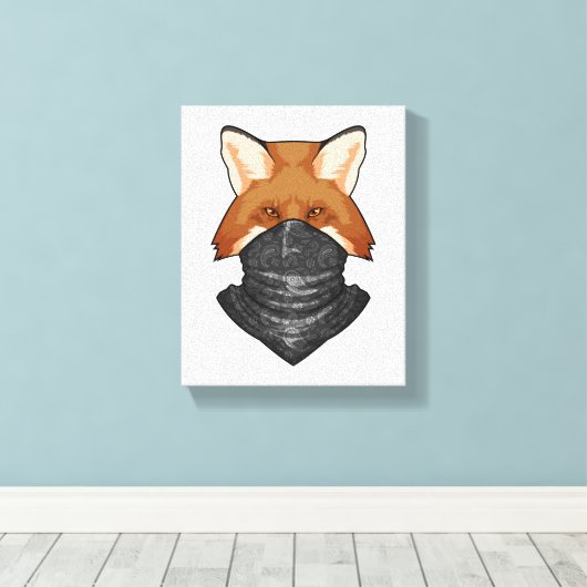 Fox als Bandit met Kerchief Canvas Afdruk (Insitu (Houten vloer))