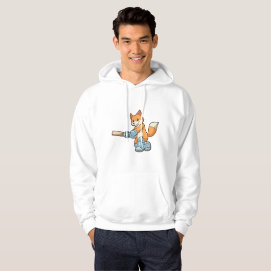 Fox als Batsman met cricket bat Hoodie (Voorkant volledig)