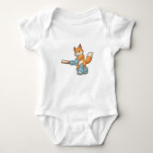 Fox als Batsman met cricket bat Romper (Voorkant)