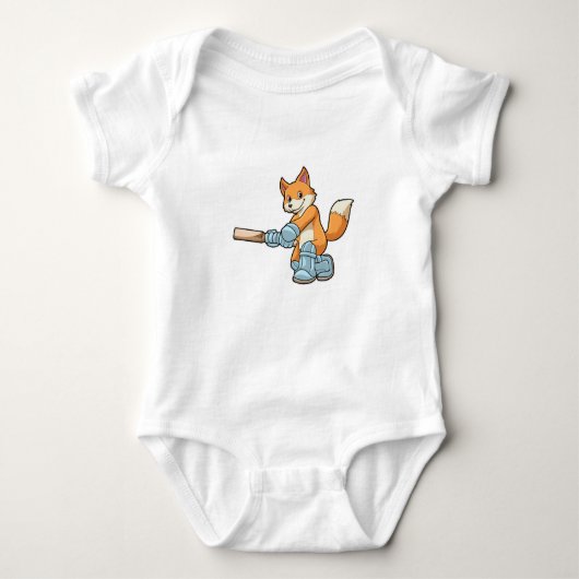 Fox als Batsman met cricket bat Romper (Voorkant)