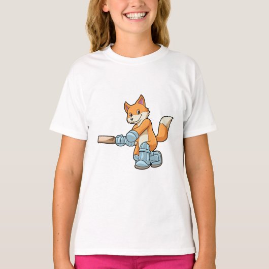 Fox als Batsman met cricket bat T-shirt (Voorkant)