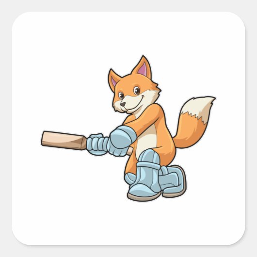 Fox als Batsman met cricket bat Vierkante Sticker (Voorkant)