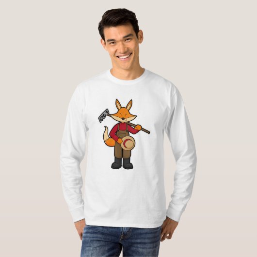 Fox als boer met rake en Pet T-shirt (Voorkant volledig)