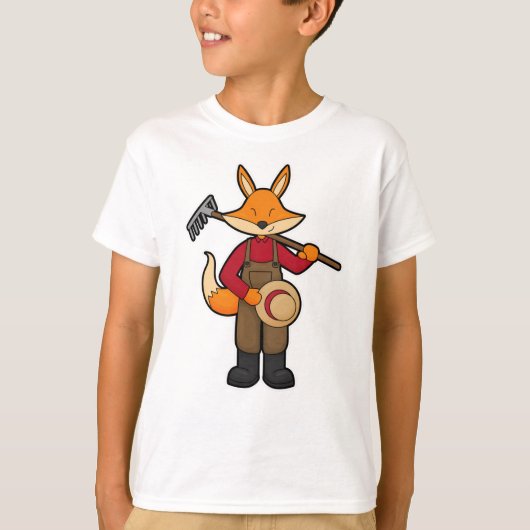 Fox als boer met rake en Pet T-shirt (Voorkant)