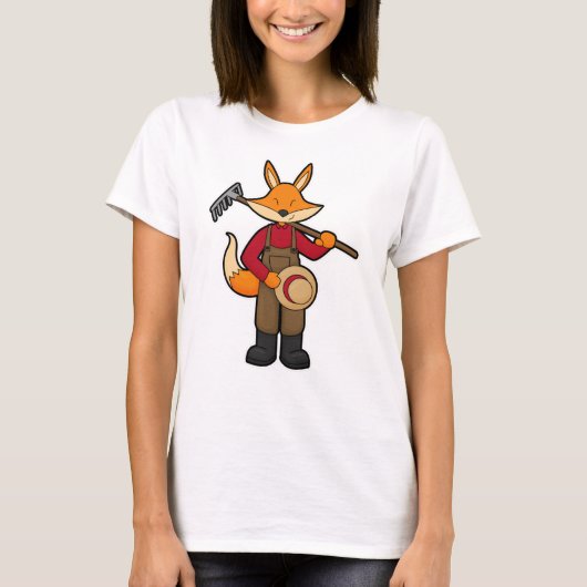 Fox als boer met rake en Pet T-shirt (Voorkant)