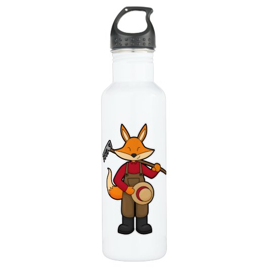 Fox als boer met rake en Pet Waterfles (Voorkant)