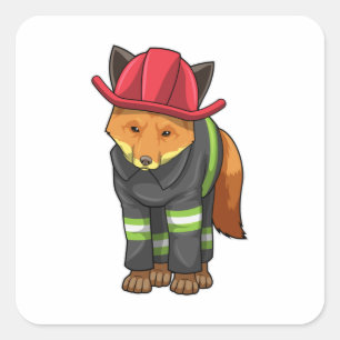 Fox als brandweerman met Helmet Vierkante Sticker