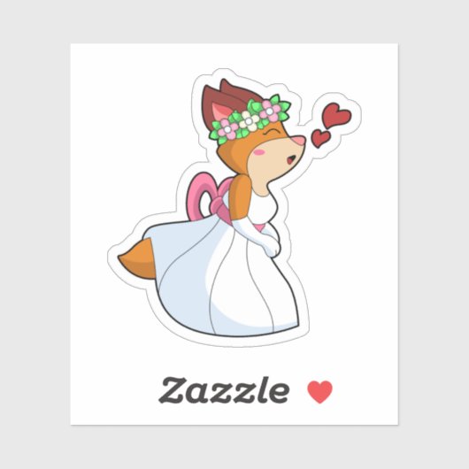 Fox als Bride met bruiloft-jurk en bloem-worstel Sticker (Vel)