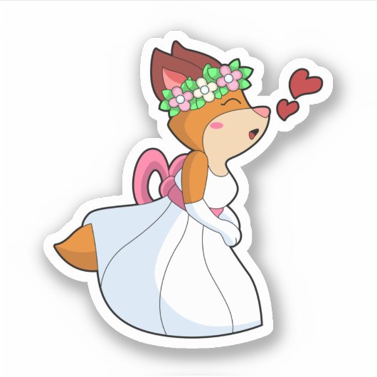 Fox als Bride met bruiloft-jurk en bloem-worstel Sticker (Voorkant)