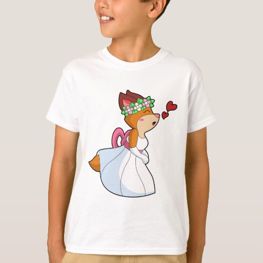 Fox als Bride met bruiloft-jurk en bloem-worstel T-shirt (Voorkant)