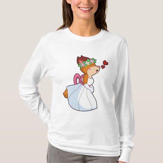 Fox als Bride met bruiloft-jurk en bloem-worstel T-shirt (Voorkant)
