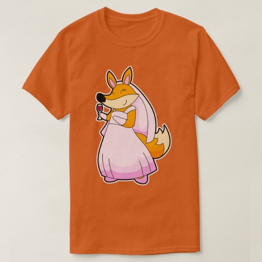 Fox als bride met glas rode wijn t-shirt (Design voorkant)