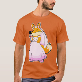 Fox als bride met glas rode wijn t-shirt