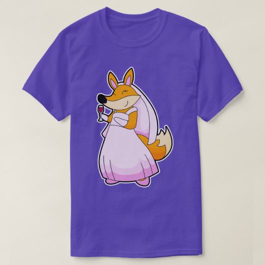 Fox als bride met glas rode wijn t-shirt (Design voorkant)