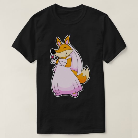 Fox als bride met glas rode wijn t-shirt (Design voorkant)